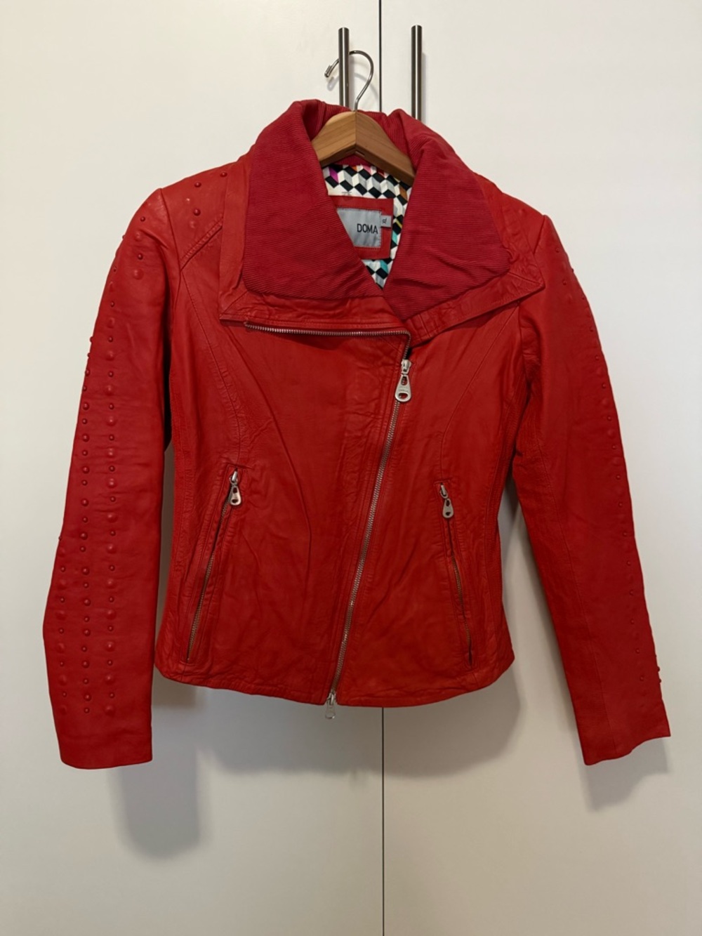 Doma Red Studded Leather Zip Jacket -XL - Picture 2 of 8